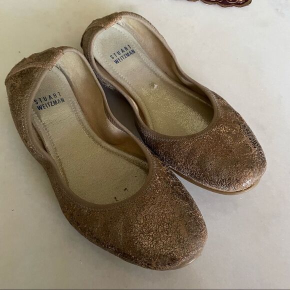 Stuart Weitzman Frisky rose gold crackled flats - Picture 2 of 6
